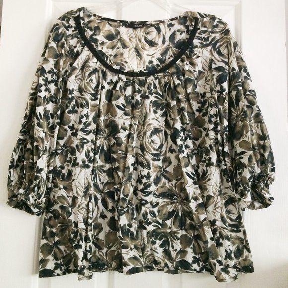 Floral peasant brown top sz XL - Picture 1 of 6